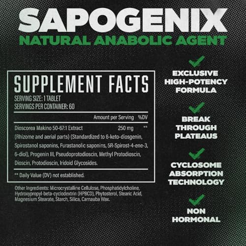 Sapogenix® Anabolic Activator for Muscle Growth, Strength & Recovery – Exclusive High-Potency Muscle Builder w/ Cyclosome™ Delivery For Optimal Absorption – For Bulking or Cutting Cycles (60 Tablets)