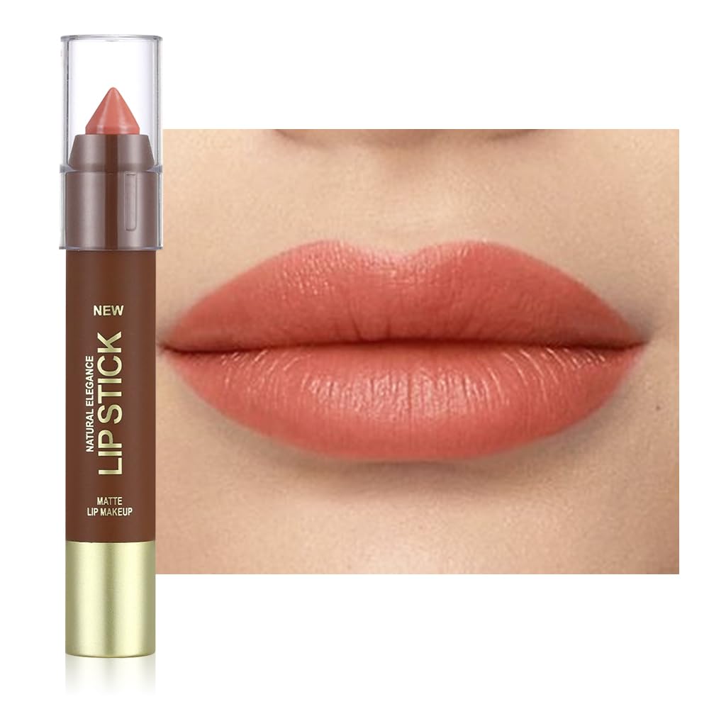 Matte Lipstick Crayon Set for Women, Coral Pink 24 Hour Lipstick Lip Liner Pencil, Neutral Lip Stick Lipliner Long Lasting Waterproof Smudge Proof, Vegan & Cruelty-Free, 02