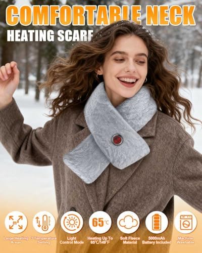 Heating Pad for Neck, 5000Amh Heated Scarf Rechargeable with Light Button, 3 Heating Levels Heated Neck Wrap for Pain Relief, Electric Heated Pad for Men & Women, Valentine's Day Gifts