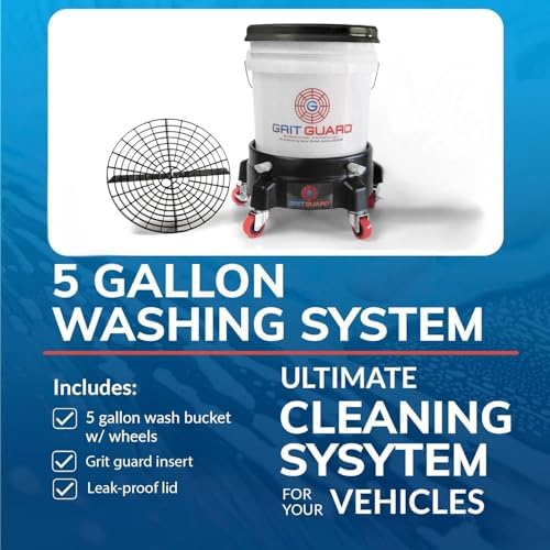 Grit Guard 5 Gallon Washing System | Includes 5 Gallon Bucket, Grit Guard, Bucket Dolly, and Gamma Seal Lid | for Car Wash and Detailing | Red