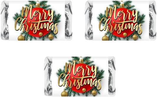 60 Merry Christmas Decorative Miniatures Candy Bar Wrapper, Adorable Stickers for the Holiday Season, Party Decorations, Favors, Party Supplies. Candy Not Included. Made in USA