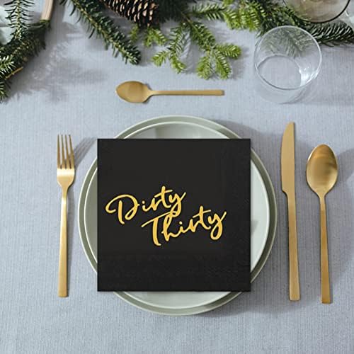 Gold Napkins, Apriciti Cocktail Napkins Birthday Party Napkins Paper with Gold Foil for Thirty Birthday Anniversary Dessert Beverage Table Decorations (Black-Thirty, 100 Count)