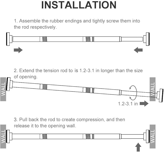 Ausemku Shower Curtain Rod Tension - 32-80 Inch Never Rust Non-Slip Spring Tension Curtain Rod No Drilling Stainless Steel Curtain Rod Use Bathroom Kitchen（Silver）