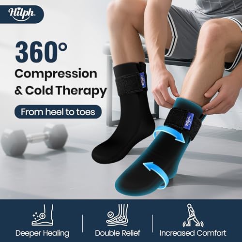 Hilph Full Foot Ice Pack Gel Socks for Hot & Cold Therapy - Reusable Cooling Sock for Toe Pain, Plantar Fasciitis & Hot Feet - Easy Slip On Design for Chemotherapy, Postpartum Recovery, 1 Pair, Black