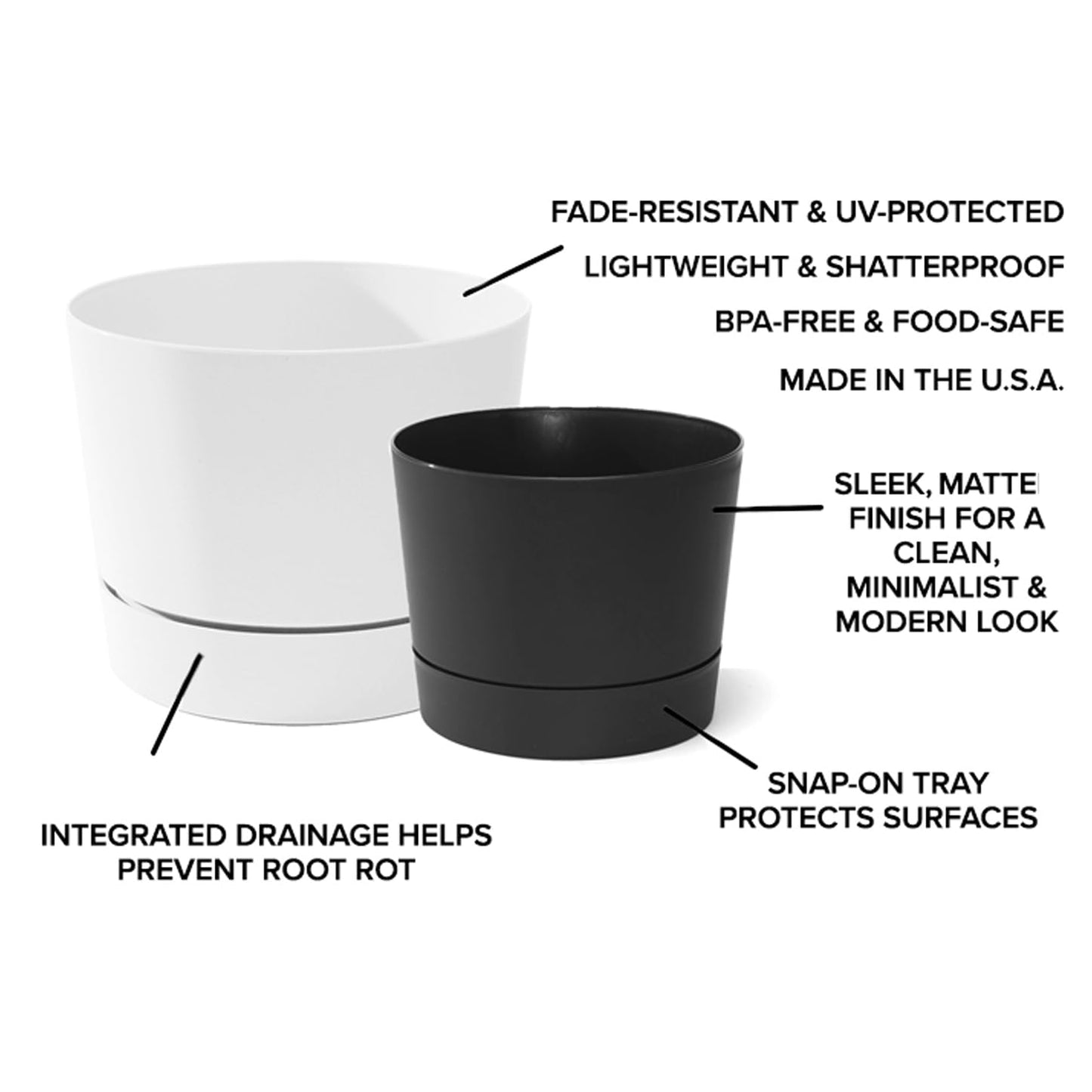 Root & Vessel Majestic Mid-Century Modern Low Profile Cylinder Pot, Matte Black, 8.5""