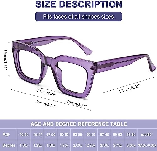 AQWANO Stylish Blue Light Reading Glasses Women Men, Fashion Oversized Square Designer Readers Computer Eyeglasses