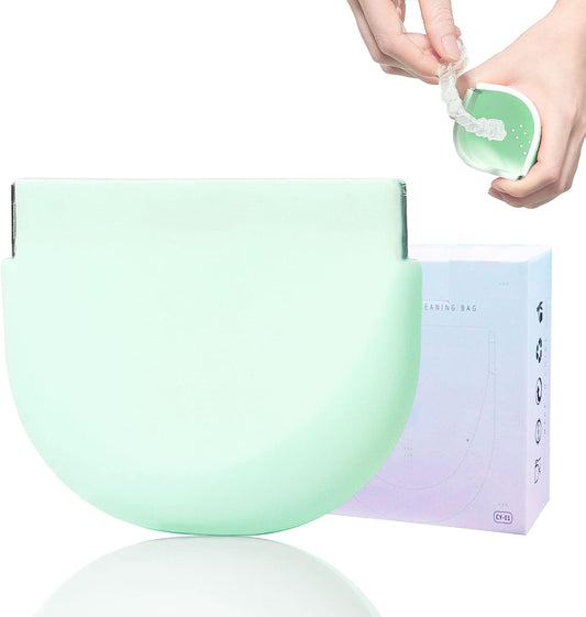 Silicone Retainer Case with Lanyard Slim Cute Retainer Holder Dental Thin Container Braces Case for Girl Women Kids Men Travel Partial Denture Night Mouth Guard Aligner Case(Light Green)