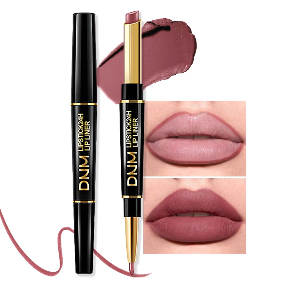 evpct 1Pcs Light Mauve Red Matte Lip Liner and Lipstick Combo Set Kit for Women, Magic Neutral Lipstick 24 Hours Original Lipsticks and Lips Liner Pencil Stain Makeup Long Lasting Waterproof, 22#