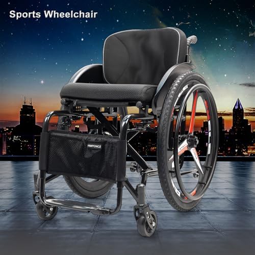 Sports Wheelchair,Folding All-Terrain Ultra Lightweight Sports Wheelchair,PortableAluminum Alloy Wheelchair,Self-propelled Manual Wheel Chair,Handbrakes Quick Release Rear Wheels,220LBs Load Capacity(