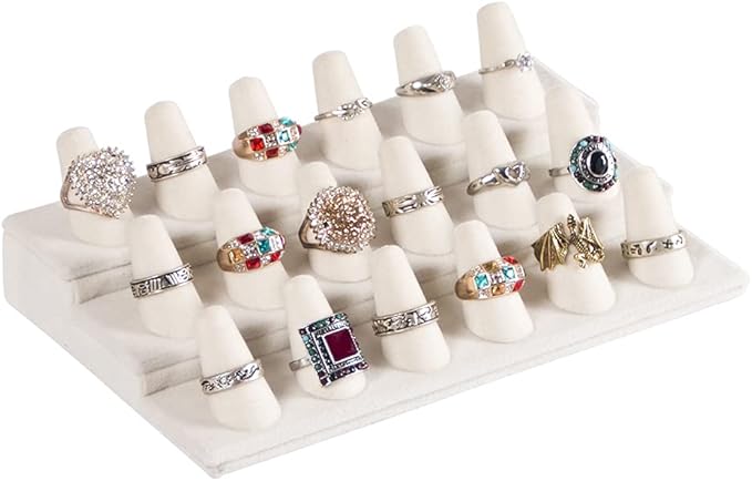 Coward 18 Holders Ring Display Stand, Beige Velvet Rings Display Holder for Jewelry Storage Drawer Ring Organizer (beige)