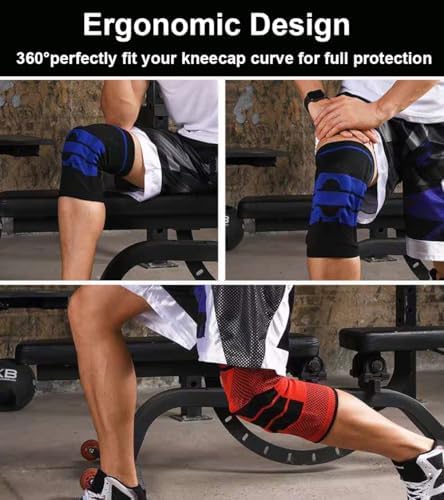 2 Pack Knee Sleeves for Men Women, Compression Knee Brace Knee Sleeve with Side Stabilizers & Patella Gel Pad, Knee Bands for Pain Relief Knee Braces for Knee Pain Knee Brace for Arthritis Pain and Support (Red, Medium)