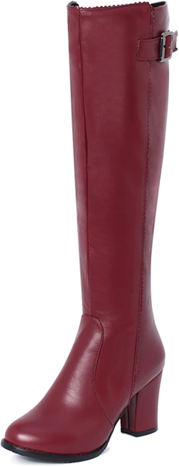 Elegant Round Toe Knee High Boots with Side Zipper for Women