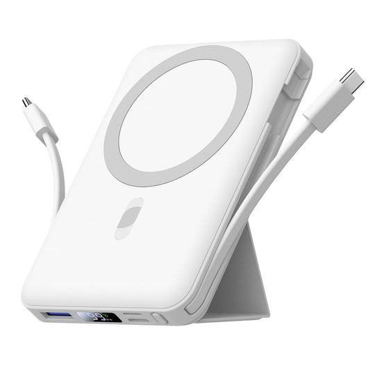 Azmuth for Magsafe Battery Pack, 10000mAh Magnetic Power Bank 22.5W PD Fast Charging with USB-C Cable LED Display Wireless Portable Charger with Stand for iPhone 16/15/14/13/12/Pro (White)