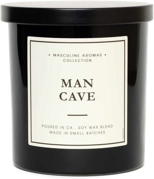 LEOBEN CO – Man Cave Scented Men's Candle – 9oz, Masculine Collection Design – 50 hr Burn Time – Poured in California Using Vegan Soy Wax and Essential Oils – Made in Small Batches