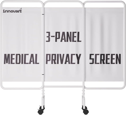 INNOVART 3-Panel Mobile Medical Privacy Screen Room Divider with Wheels, Foldable Flame Retardant Vinyl Room Divider Panels Easy for Storage, Portable Partition Dividers for Hospitals, Clinics, Salons