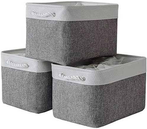 TheWarmHome Storage Baskets for Organizing, X Large - 3 Pack 17.7LÃ13.8WÃ9.8H in Foldable Storage Bins for Shelves, Fabric Storage Box for Closet Nursery Toy Gift (White & Grey)