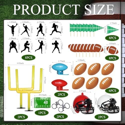 BiBo Football Cake Topper Decorations, 36 PCS Football Themed Cupcake Toppers Include Field Goal Post/Mini Helmet and Rugby Ball/Toothpicks for Football Birthday Party Supplies.