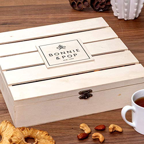 Happy Birthday Food Gift Basket, Healthy Nut Gift Tray, Birthday Snack Treat in Reusable Wooden Crate, Gourmet Assorted Food Delivery, Birthday Snack Box, For Men, Women and Families, Bonnie & Pop