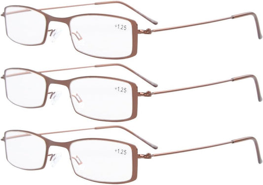 Eyekepper 3-Pack Stainless Steel Frame Half-eye Style Reading Glasses Readers Brown +1.5