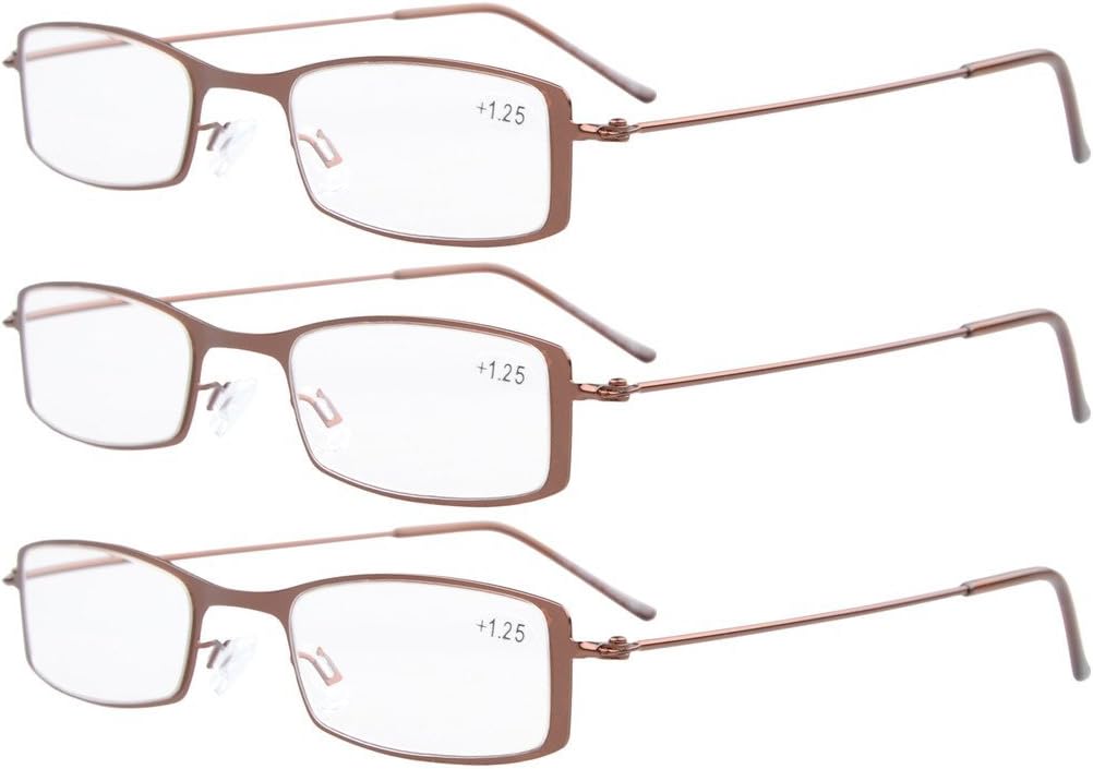 Eyekepper 3-Pack Stainless Steel Frame Half-eye Style Reading Glasses Readers Brown +3.0