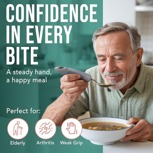 BUNMO Weighted Utensils for Hand Tremors - Elderly, Weak Hand Grip & Handicapped - Stainless Steel - Eat Independently