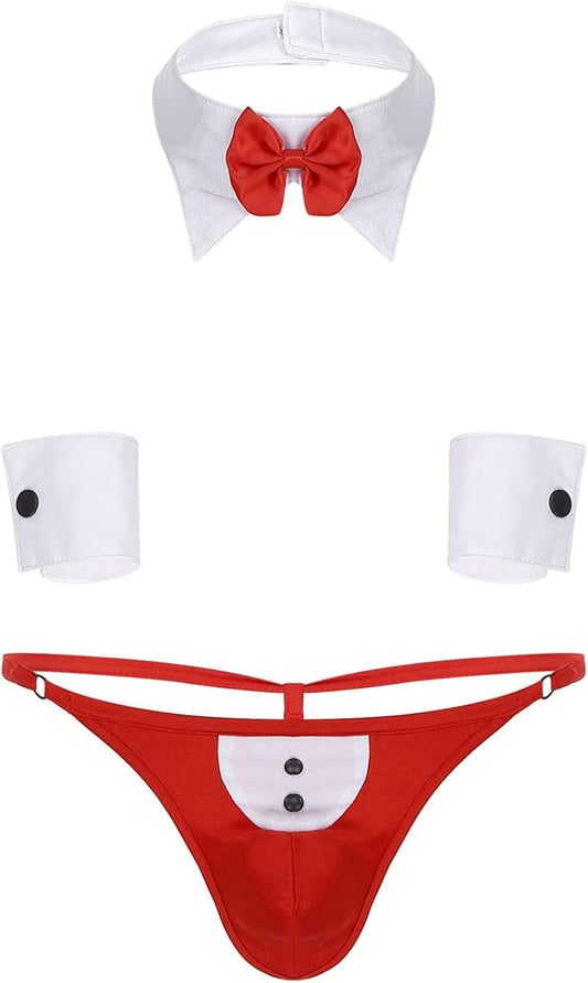 YiZYiF Mens Adult 4 Pcs Maid Cosplay Tuxedo Bow Tie Outfits Lingerie Set Gentlamen Costume