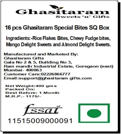 Ghasitaram Gifts Rakhi Gifts for Brothers Rakhi Sweets - 16 pcs Ghasitaram Special Bites SQ Box with Beads Rakhi