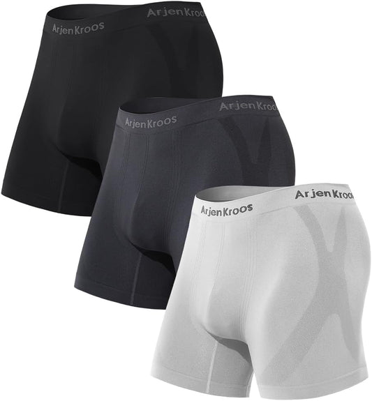 Arjen Kroos Men's Seamless Boxer Briefs 3 Pack,Anti-Chafing Performance Shapewear-Moisture Wicking 4-Way Stretch Underwear