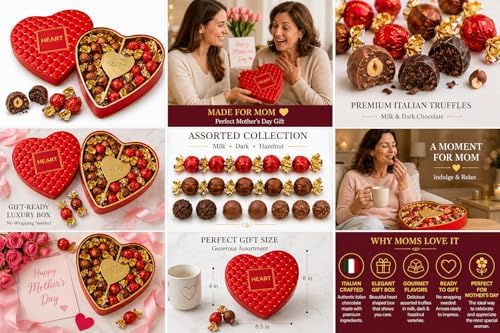 Premium Italian Chocolate Truffles Gift Box - Heart Shaped Gourmet Assorted Milk & Dark Chocolate Hazelnut Collection - Luxury Gift for Mom,Dad,Father, Fathers Day, Women - Mother’s Day, Birthday, Anniversary