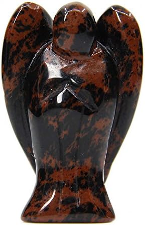 Natural Mahogany Obsidian Carved Gemstone Peace Pocket Guardian Angel Healing Statue 1.5 inch