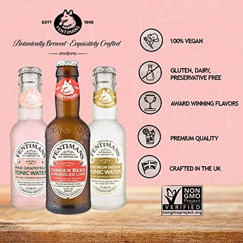 Fentimans Sparkling Pink Grapefruit Tonic Water - Grapefruit Sparkling Water, Craft Soda, Mixer with Natural Ingredients, Botanically Brewed - 6.7 Fl Oz (Pack of 4)
