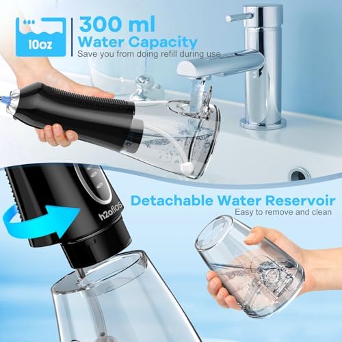 H2ofloss Water Dental Flosser Teeth Pick -Portable Oral Irrigator with 5 Modes, Rechargeable IPX7 Waterproof Orthodontic Teeth Cleaner Pick Cordless for Home Travel-300ml Water Tank