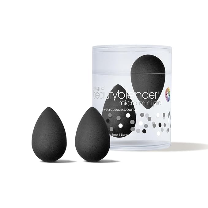 BeautyblenderÂ® | Micro Mini Pro Black Beauty Blender Makeup Sponges, Super-Soft Foam Easily Blends Concealers & Highlighters, Made in USA, Reusable, Washable, Streak Free Application, 2 Pack