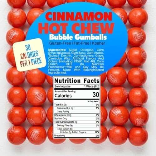 SweetGourmet Hot Chew Cinnamon Bubble Gum Balls, Spicy Cinnamon Flavor, 5 Pound Bulk Bag, 1-Inch, Gluten-Free, Fat-Free, 275 Count