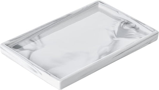 Vanity Bathroom Tray,Perfume Organizer Jewelry Plate Holder White Marble Tray Decorative Ceramic Rectangle Small Tray Serving Tray