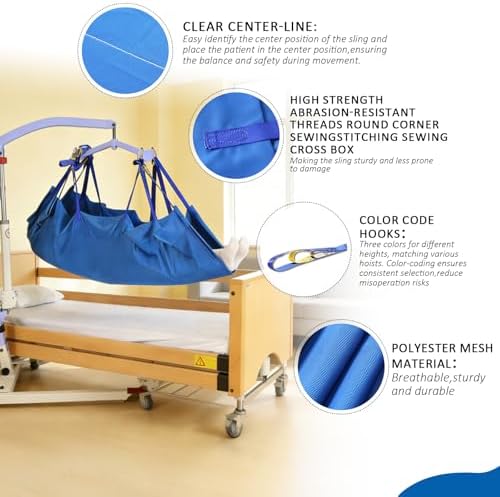 EZ Assistive Transfer Lift Sling for Patient Moving and Positioning, Full Body Sling to Transfer Patient of Spine Can Not Bend/Bedridden,SWL 500 lbs (Blue)