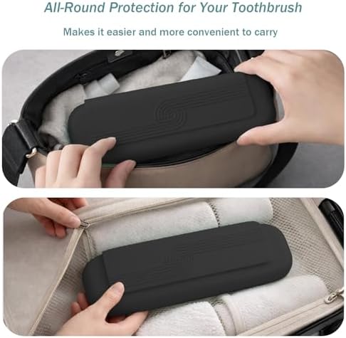 Silicone Toothbrush Travel Case, Electric & Manual Toothbrush Travel Cover for Men and Women, Portable Toothbrush and Toothpaste Holders for Traveling, Camping, Business Trip, School - Black