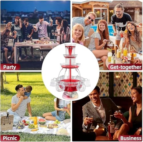 3-Tier Electric Cocktail Fountain Drink Machine with LED Base & 5 Cups – Perfect for Champagne, Wine, Beer, and Juice at Weddings Celebrations