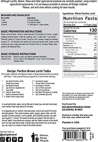 Zaiqa Pardina Brown Lentils or Whole Spanish Lentils | Make Kitchari, Vegan Soups, Stews, Salads & Indian Curry With Unique Nutty Flavor | Naturally Non-GMO, Nutritious & Pacific Northwest Grown - 2 LBS
