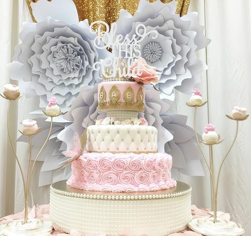 Bless This Child Cake Topper - Silver Glitter Chlid Christening Cake Decoration Supply - Smash Cake Topper for First Holy Communion Party/Baby Shower - Baptisim Cake Decor