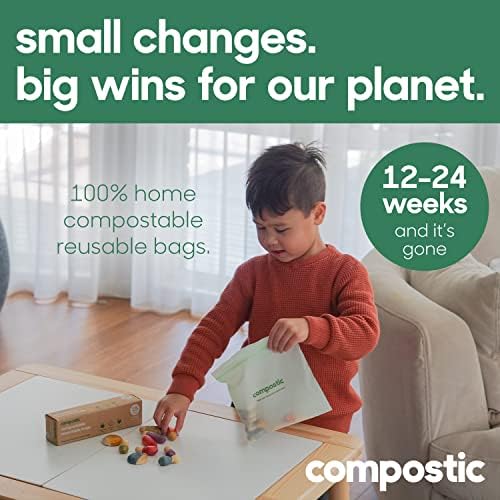 Compostic Compostable Gallon Bags (60 Count) Starter Pack — Resealable Zip-Seal, Plant-Based, Home Compostable, Freezer Safe, BPA-Free, Non-Toxic, GMO-Free Food Storage Bags