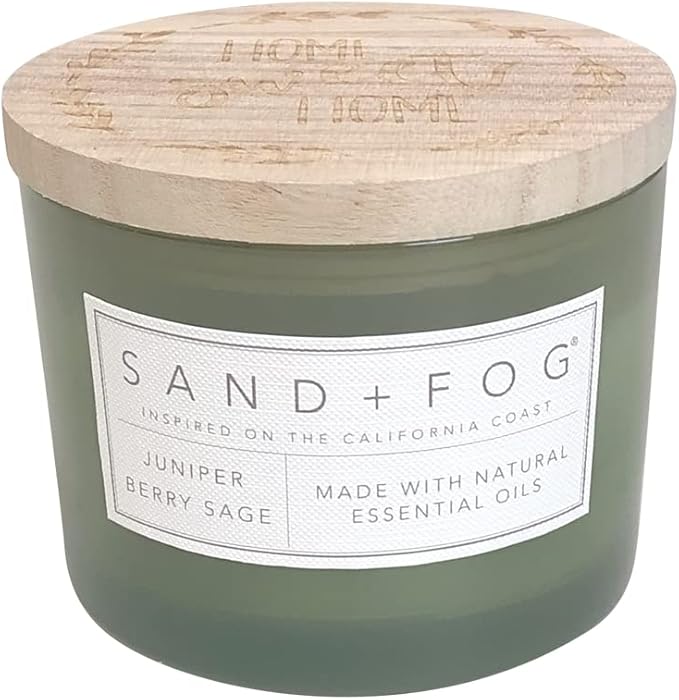 Sand + Fog Scented Candle - Juniper Berry Sage â Additional Scents and Sizes â 100% Cotton Lead-Free Wick - Luxury Air Freshening Jar Candles - Perfect Home Decor â 12oz