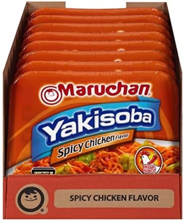 Maruchan Yakisoba, Spicy Chicken Flavor – Stir-Fried Japanese Instant Ramen Noodles, High Protein Microwavable Meal – 4.11 Oz. (8 Pack)