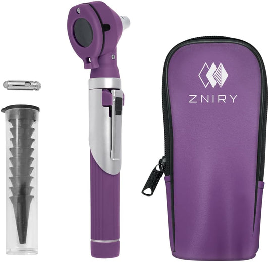 Fiber Optic Mini Otoscope - Ear Scope with Light for Infection Detection, Wax Removal, and At-Home ENT Exams (Purple Color)