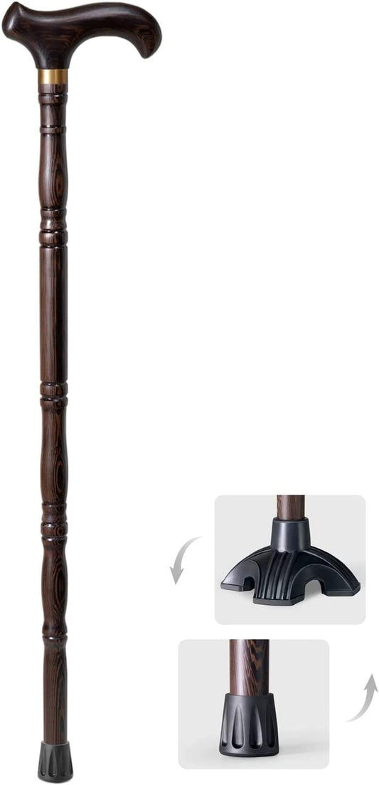 Walking Stick for Men and Women, Sturdy Wooden Cane Support Sticks for Elderly, Traditional Style Lightweight Walking Aid (Color : Dark Brown-1, Size : 80cm)