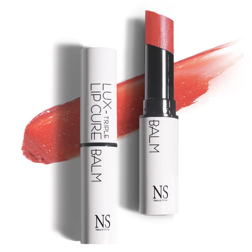 Lux Triple Lip Cure Glossy Balm MUSE (Rose Coral) (0.17oz) 4 million units sold in Korea, Natural Tinted Korean Lip Balm, Petroleum/Paraben Free, Lip Butter,lip balm hydrating