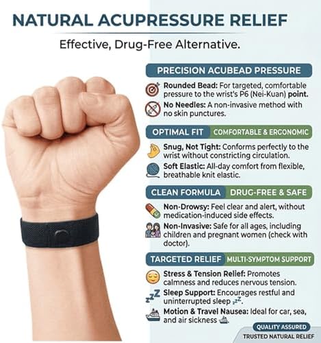 Waterproof Motion Sickness Wristbands for Kids, Teens & Adults – Stretch, Slide-On Nausea Relief Bands for Car, Sea, & Altitude Sickness - Stress and Balance Support - Set of 2 (Sky, Small 6)