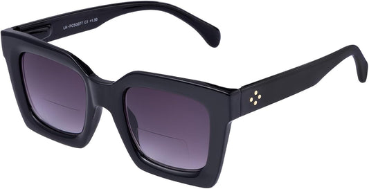 Bifocal Reading Sunglasses for Women Spring Hinge Outdoor Readers Glasses UV400 Protection, Glossy Black, 3.0