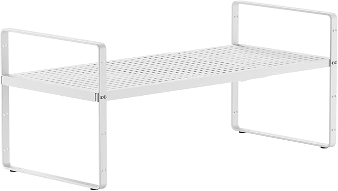 Expandable Cabinet Countertop Shelves 16.5-27ââL, Adjustable Metal Spice Rack Organizer, Stackable Kitchen Counter Storage Shelves Organizers for Cabinet Organization, White