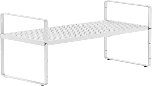 Expandable Cabinet Countertop Shelves 16.5-27ââL, Adjustable Metal Spice Rack Organizer, Stackable Kitchen Counter Storage Shelves Organizers for Cabinet Organization, White